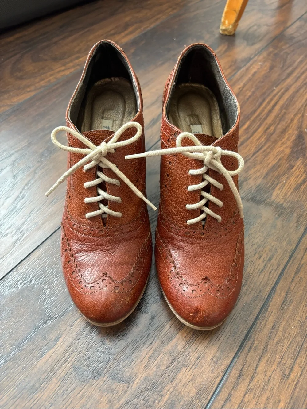 Congac Leather Lace-Up Oxford Wedges